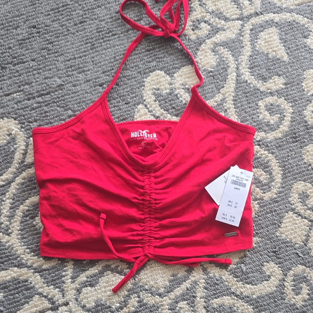 Hollister Red Ruched Tie Front Crop Tank